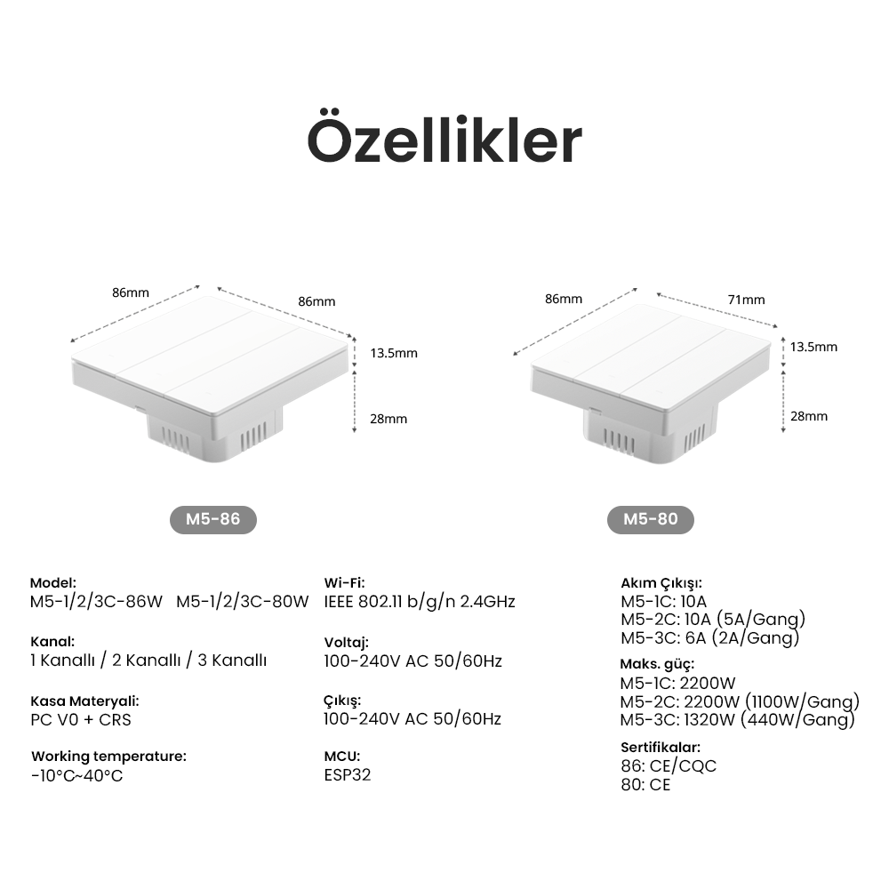 M5-1C-80W Beyaz Akıllı Duvar Anahtarı