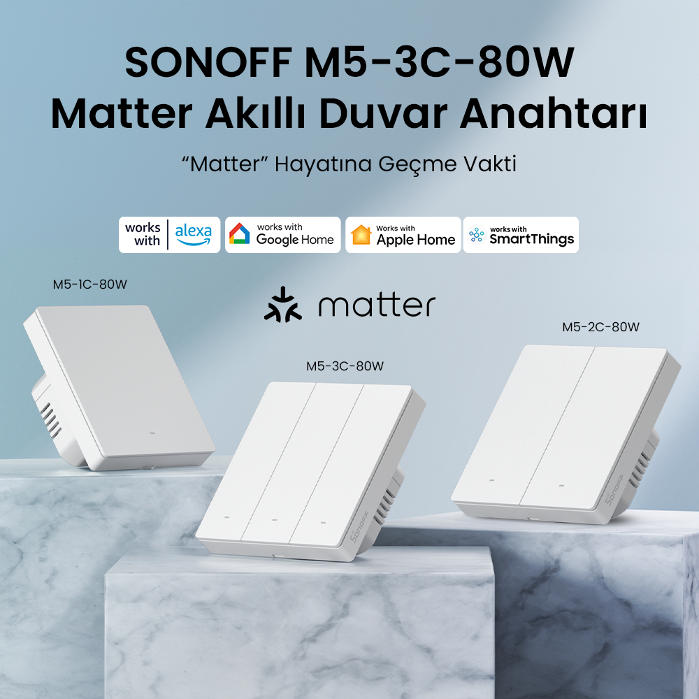 M5-3C-80W Beyaz Akıllı Duvar Anahtarı