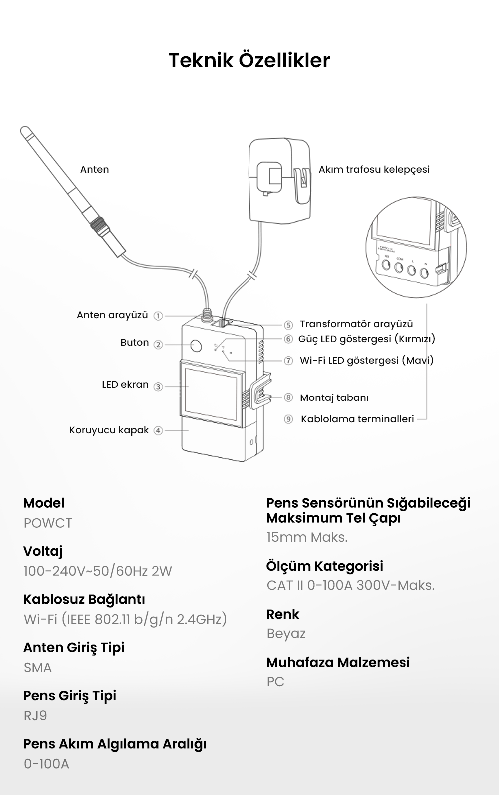 Pow Ring Dijital Ekranlı Akıllı Enerji Ölçer Röle