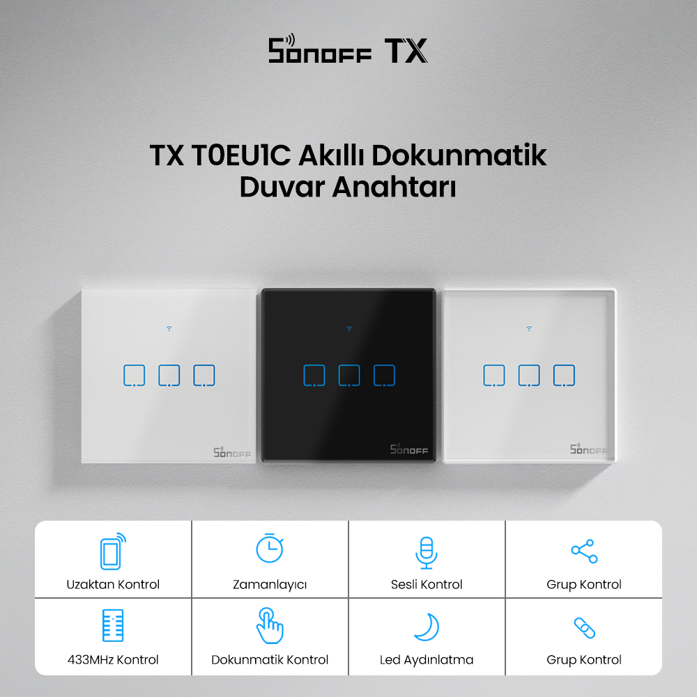 SONOFF T0EU1C 1 Kanallı Akıllı Dokunmatik Duvar Anahtarı